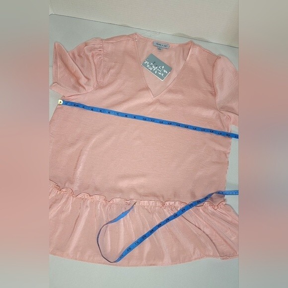 NWT Floral and Ivy Blush Pink Satin Silky Blouse-Short Sleeve - Size Medium - Picture 5 of 7